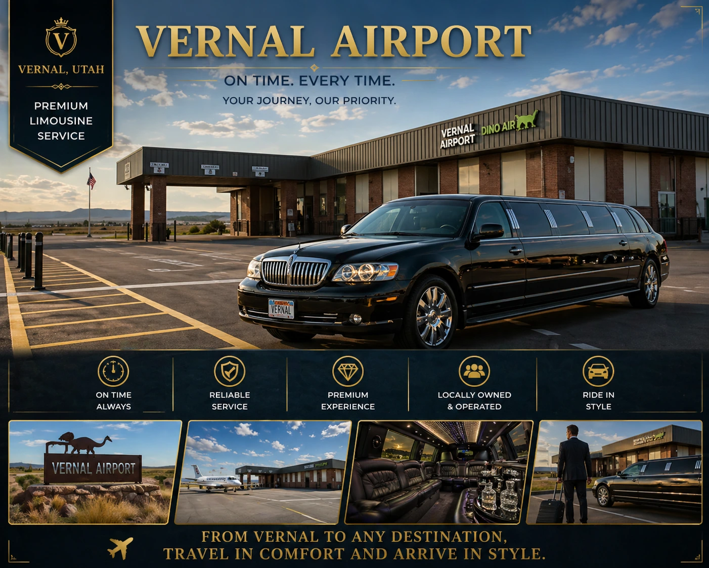 Limousine departing Vernal at sunrise for airport