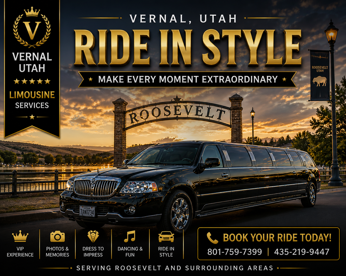 Sunset over Uintah Basin during limousine tour