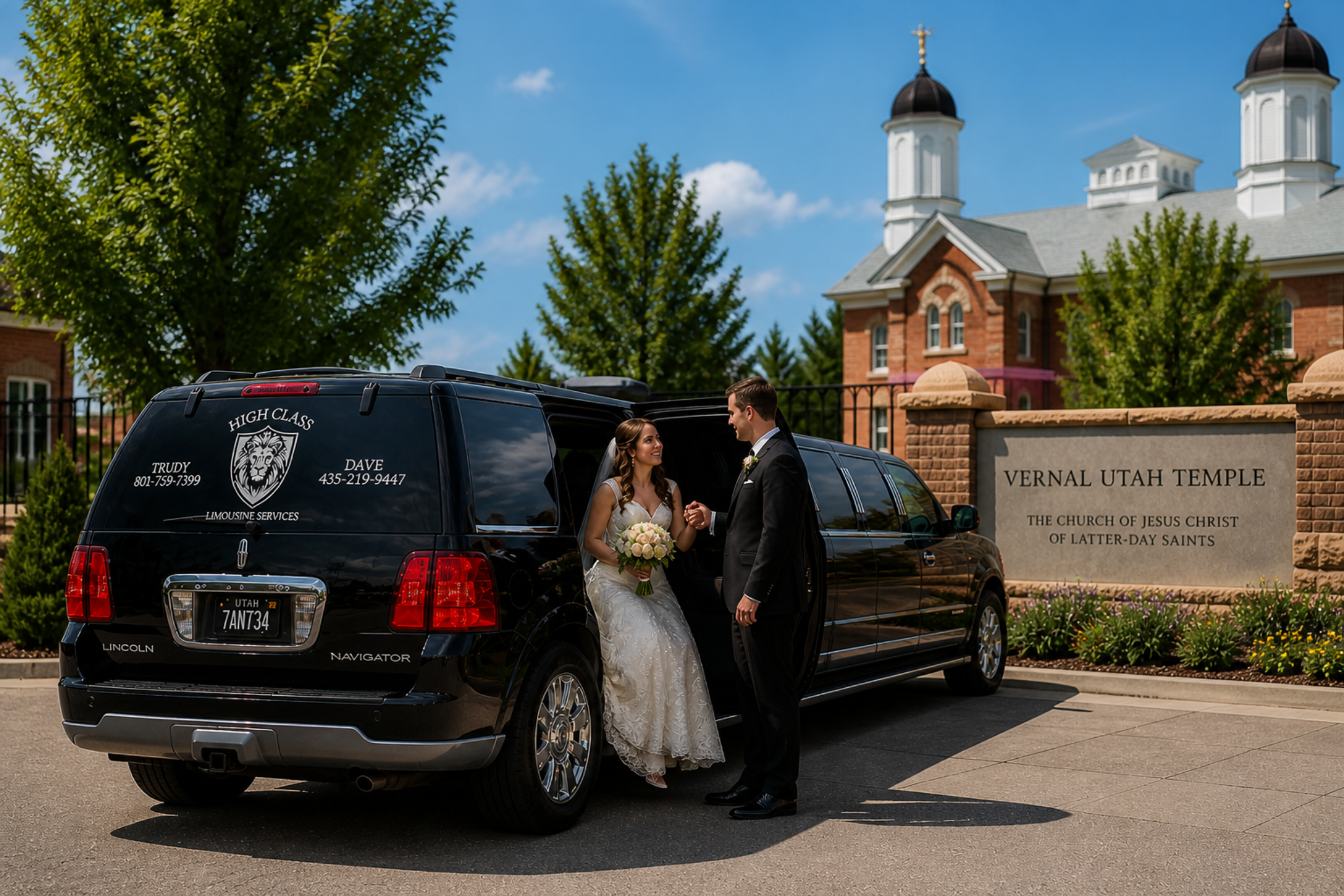 Bride arriving at wedding in limousine